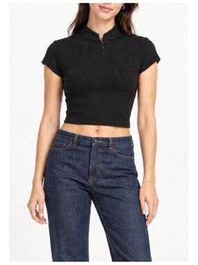 Motor Asymmetrical Zip Cropped Top Women's M Black Y2K Moto
